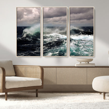 38622353-MGV-CV-36X24-Ocean Wave Wall Art – Dramatic Seascape Canvas Print with Stormy Sky and Crashing Sea, Bold Coastal Photography for Living Room,