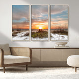 58266230-MGV-FC-48X32-3P_Natural-Beach Sunset Wall Art – Coastal Canvas Print with Sandy Dunes, Sea Grass and Golden Sky, Serene Ocean Landscape Photography for