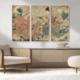 54879547-MGV-FC-48X32-3P_Natural-Samurai Woman Wall Art – Japanese Ukiyo-e Style Canvas Print with Katana and Octopus, Traditional Asian Inspired Battle Artwork