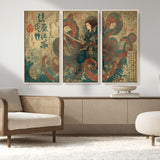 98593115-MGV-CV-36X24-Tsukioka Yoshitoshi Samurai Wall Art Print, Japanese Katana Warrior Canvas Wall Art, Octopus Sea Monster Canvas Print,
