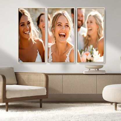 CSTM912-MGV-FC-48X32-3P_Natural-Framed Wedding Canvas Print - Custom Wall Art Keepsake for Couples, Elegant Home Decoration Gift, Create Your Own Photo Canvas