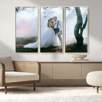 CSTM913-MGV-FC-48X32-3P_Natural-Framed Wedding Canvas Print - Custom Wall Art Keepsake for Couples, Elegant Home Decoration Gift, Create Your Own Photo Canvas