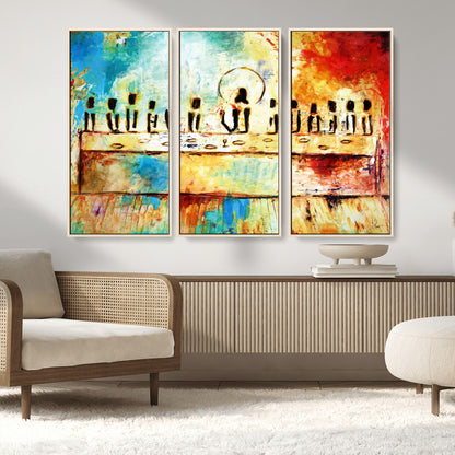 YKE34632598CR-MGV-CV-36X24-Abstract Last Supper with Apostles Wall Art Canvas Print