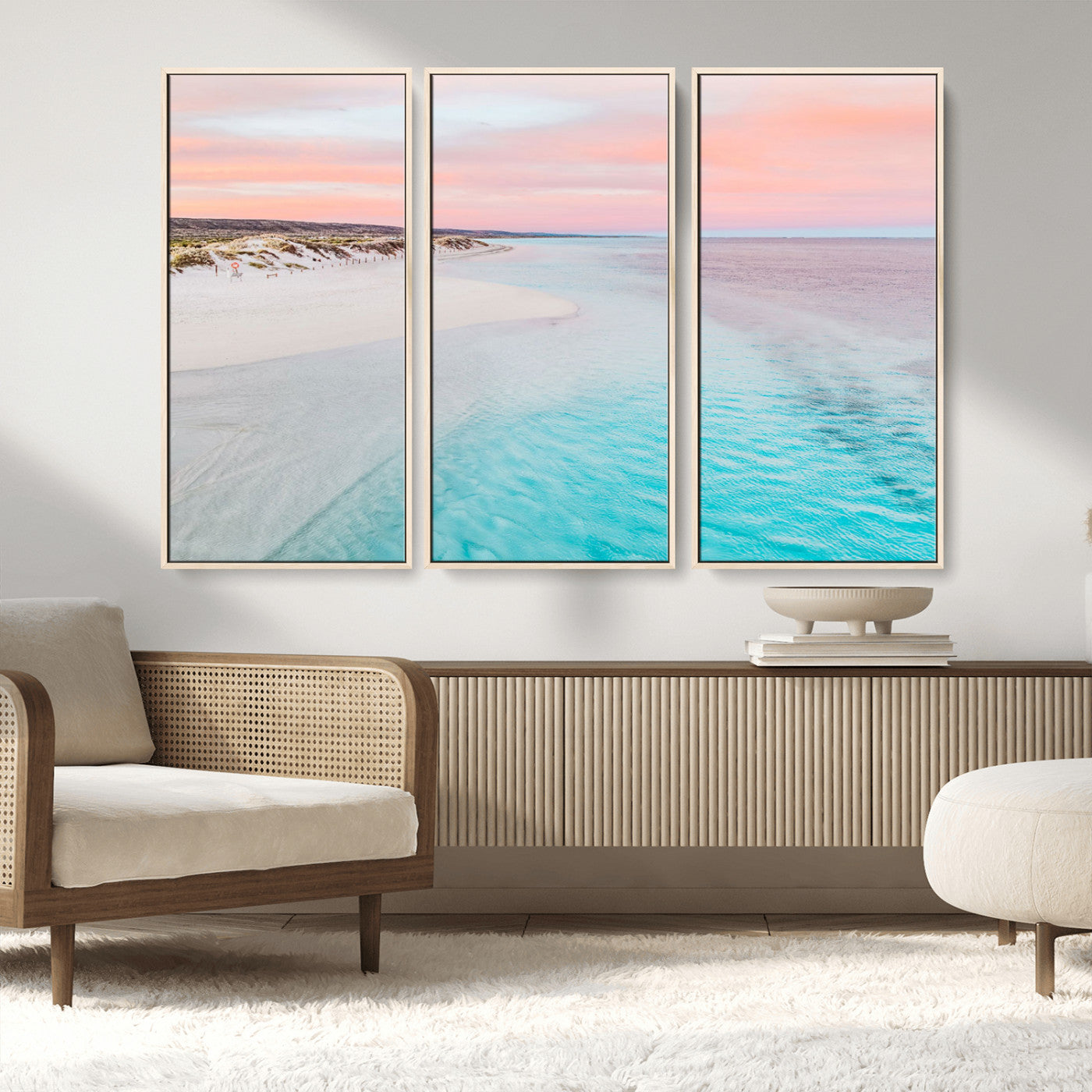 41613614-MGV-CV-36X24-Beach Sunset Wall Art – Pastel Ocean Canvas Print, Turquoise Water and Pink Sky Photography Decor for Bedroom, Living Room, Office