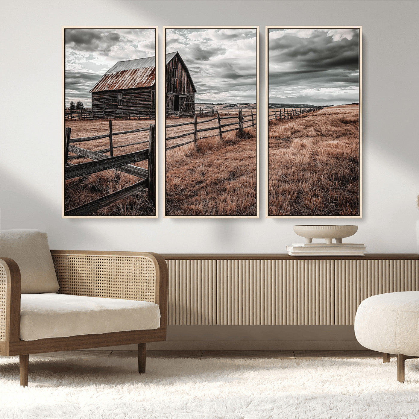 70676381-MGV-CV-36X24-Rustic Barn Wall Art – Weathered Farmhouse Canvas Print, Country Landscape Photography Decor for Bedroom, Living Room, Office,