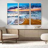 24077769-MGV-CV-36X24-Sunset Beach Wall Art – Ocean Waves Canvas Print, Golden Shoreline Photography Coastal Decor for Living Room, Bedroom, Office,