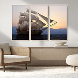 99957679-MGV-CV-36X24-Majestic Sailing Ship Wall Art – Sunset Ocean Voyage, Classic Tall Ship with Wind Filled Sails Canvas Print for Home, Office,