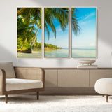 65056721-MGV-FC-48X32-3P_Natural-Tropical Beach Wall Art – Palm Tree Coastal Photography Print, Relaxing Ocean Paradise Landscape, Island Seascape Home or Office