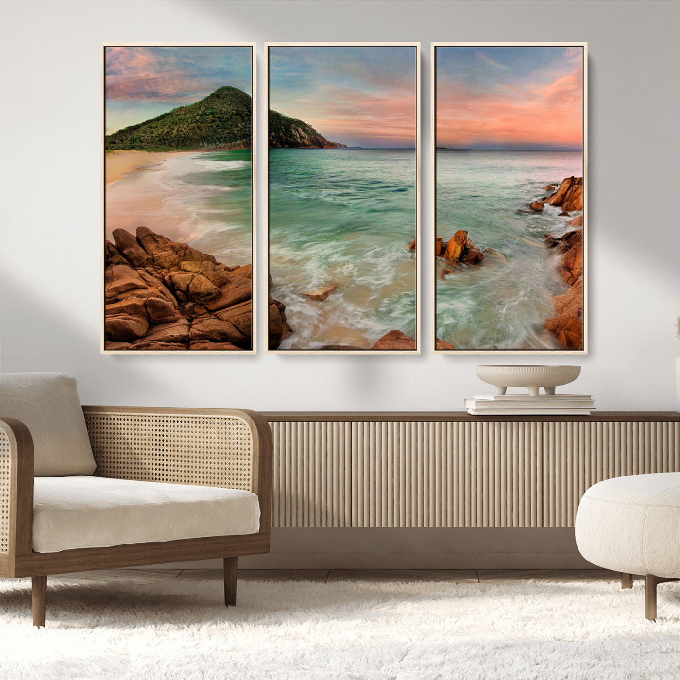 53831025-MGV-FC-48X32-3P_Natural-Coastal Landscape Wall Art – Tropical Beach Ocean Canvas Print, Sunset Mountain View Photography Decor for Living Room, Bedroom,