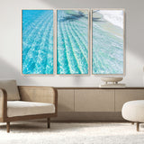 17528159-MGV-FC-48X32-3P_Natural-Tropical Ocean Wall Art – Turquoise Water Canvas Print, Crystal Clear Beach Waves Photography Coastal Decor for Living Room,