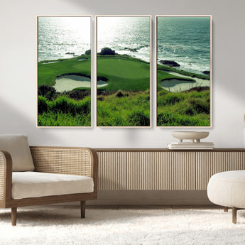 48473947-MGV-FC-48X32-3P_Natural-Ocean Golf Course Wall Art – Panoramic Green Fairway Canvas Print, Coastal Golf Landscape Photography Sports Decor for Office, Man