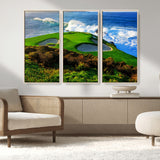 34181847-MGV-CV-36X24-Coastal Golf Course Wall Art – Panoramic Ocean Fairway Canvas Print, Scenic Sports Photography Decor for Office, Man Cave, Living