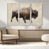 54810031-MGV-FC-48X32-3P_Natural-Western Wall Art – Snow Covered Bison Canvas Print, Rustic Wildlife Photography Decor for Bedroom, Living Room, Office, Lodge,