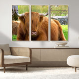 68411138-MGV-FC-48X32-3P_Natural-Farmhouse Wall Art – Highland Cow Canvas Print, Rustic Country Cattle Photography Decor for Bedroom, Living Room, Office, Ranch,