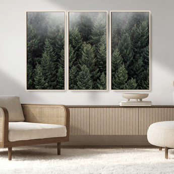 84059409-MGV-FC-48X32-3P_Natural-Forest Wall Art – Misty Evergreen Trees Canvas Print, Tranquil Nature Photography Decor for Bedroom, Living Room, Office, Cabin or