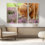 64069351-MGV-CV-36X24-Farmhouse Wall Art – Highland Cow in Wildflowers Canvas Print, Rustic Country Cattle Photography Decor for Bedroom, Living Room,