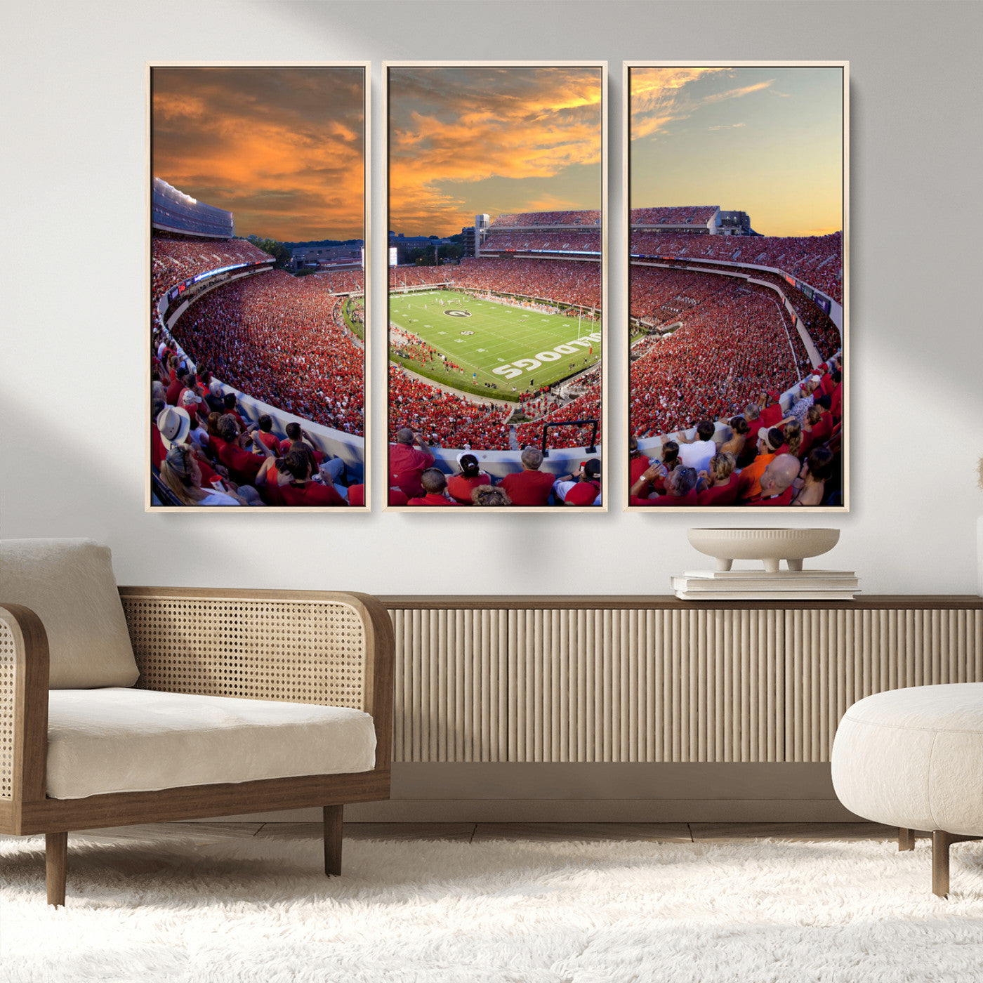 73680988-MGV-FC-48X32-3P_Natural-Sanford Stadium Wall Art – Georgia Bulldogs Football Sunset Game Canvas Print, College Sports Decor for Man Cave, Bar, Office, or