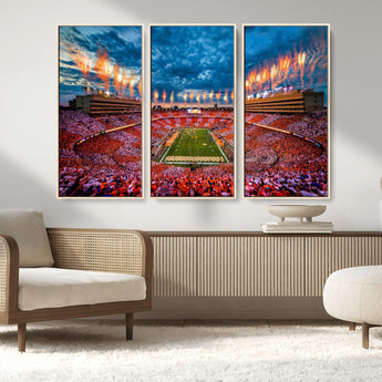 94266219-MGV-FC-48X32-3P_Natural-Neyland Stadium Wall Art – Tennessee Volunteers Checkerboard Game Day Canvas Print, College Football Fireworks Decor for Man Cave