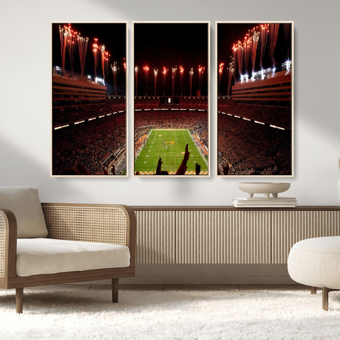 73358115-MGV-CV-36X24-Tennessee Volunteers Wall Art – Neyland Stadium Fireworks Night Game Canvas Print, Vols Football Checkerboard Endzone Sports Decor