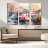 18414-MGV-CV-36X24-Pink Lotus Wall Art Canvas Print, Framed Water Lily Art Picture Print, Dreamy Floral Perfect Dreamy Botanical Decor Artwork