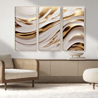 41237-MGV-CV-36X24-Gold Waves Wall Art Canvas Print, Framed Elegant Flow Art Picture Print, Luxury Layers Perfect Minimal Luxe Decor Artwork