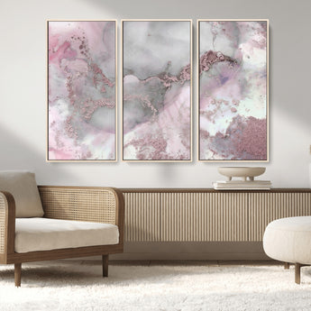 16416-MGV-FC-48X32-3P_Natural-Blush Marble Wall Art Canvas Print, Framed Rose Gold Art Picture Print, Pink Cloudy Perfect Modern Glam Decor Artwork