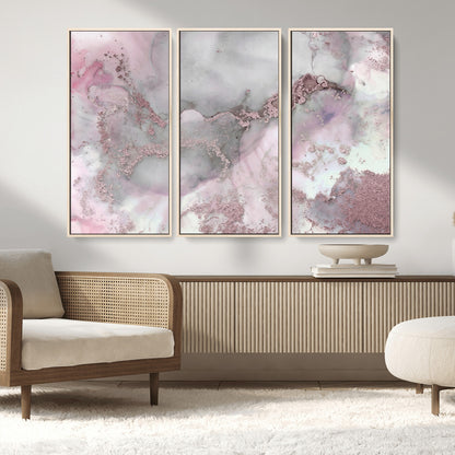 16416-MGV-FC-48X32-3P_Natural-Blush Marble Wall Art Canvas Print, Framed Rose Gold Art Picture Print, Pink Cloudy Perfect Modern Glam Decor Artwork