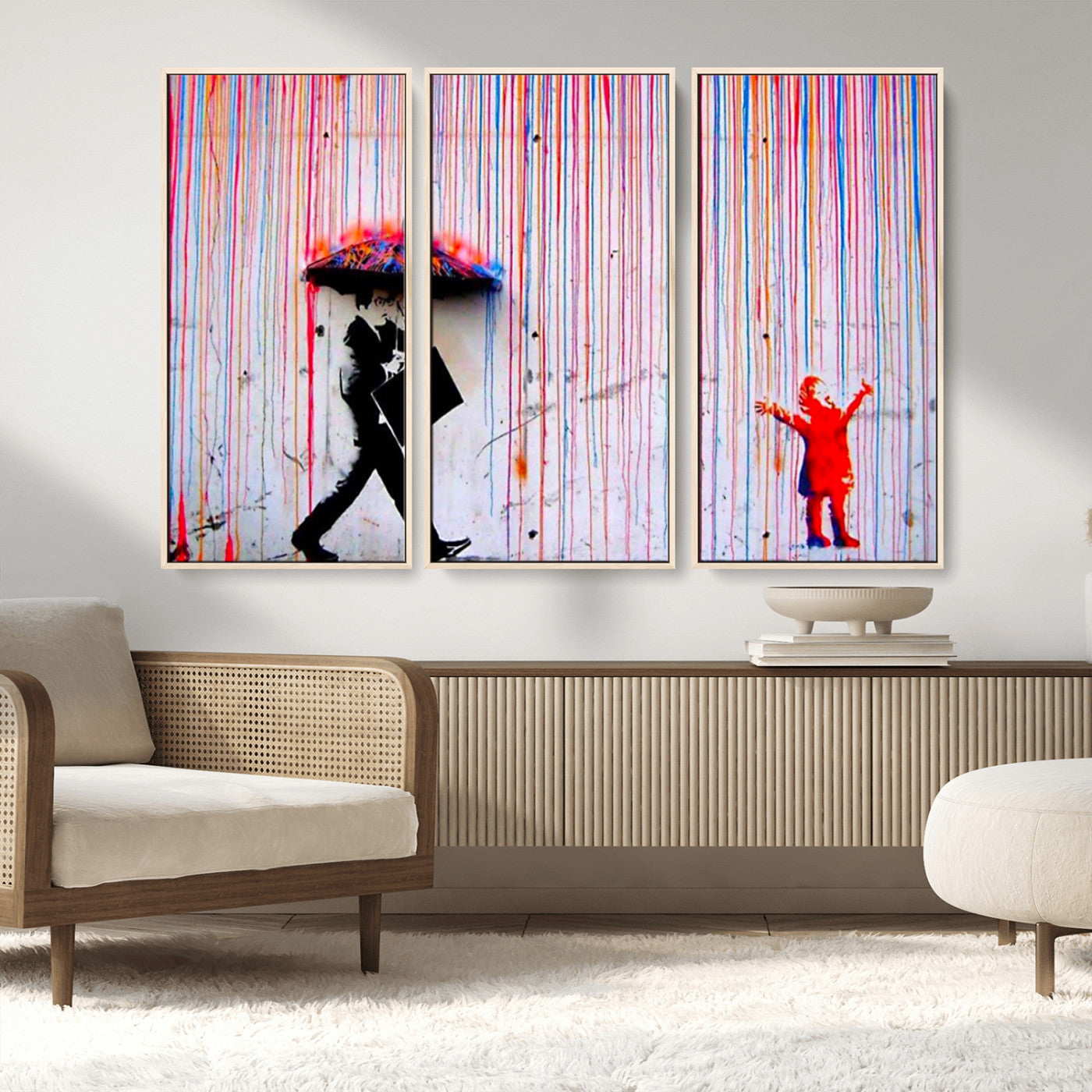 69505-MGV-FC-48X32-3P_Natural-Graffiti Girl Wall Art Canvas Print, Framed Urban Contrast Art Picture Print, Vibrant Graffiti Perfect Urban Pop Decor Artwork