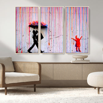 69505-MGV-FC-48X32-3P_Natural-Graffiti Girl Wall Art Canvas Print, Framed Urban Contrast Art Picture Print, Vibrant Graffiti Perfect Urban Pop Decor Artwork