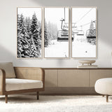 49274-MGV-CV-36X24-Snowy Forest Wall Art Canvas Print, Framed Ski Lift Art Picture Print, Mountain Snow Perfect Minimal Winter Lodge Decor Artwork