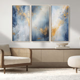 41836-MGV-CV-36X24-Abstract Gold Wall Art Canvas Print, Framed Blue Layers Art Picture Print, Elegant Cloud Perfect Elegant Minimalist Decor Artwork