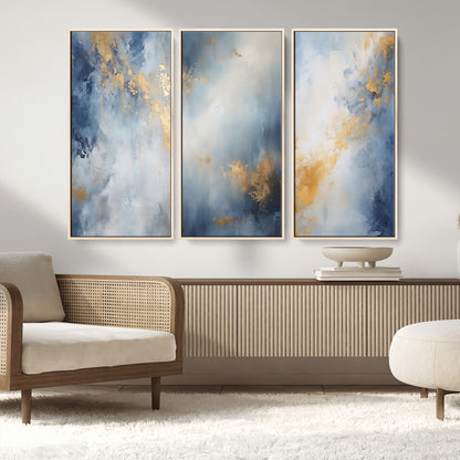 41836-MGV-CV-36X24-Abstract Gold Wall Art Canvas Print, Framed Blue Layers Art Picture Print, Elegant Cloud Perfect Elegant Minimalist Decor Artwork