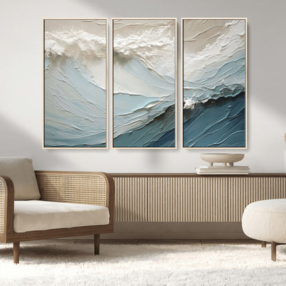 53646-MGV-FC-48X32-3P_Natural-Ocean Wave Wall Art Canvas Print, Framed Textured Seascape Art Picture Print, Modern Ocean Perfect Minimal Coastal 2/2 Decor