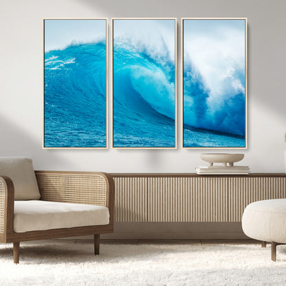 15566-MGV-CV-36X24-Ocean Wave Wall Art Canvas Print, Framed Curling Wave Art Picture Print, Vibrant Surf Wave Perfect Coastal Surf Decor Artwork