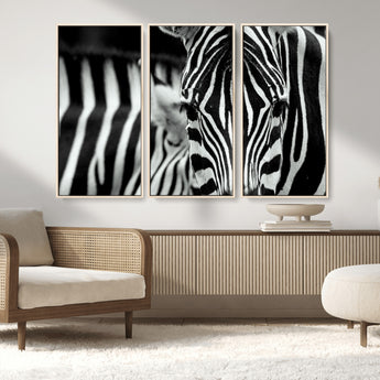 43631-MGV-FC-48X32-3P_Natural-Black and White Zebra Wall Art – Modern Animal Print Canvas Artwork for Living Room, Bedroom, or Office Decor