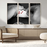 62460-MGV-FC-48X32-3P_Natural-Poker Game Wall Art – Close Up of Hands Holding Aces with Chips, Casino Style Decor for Game Room, Man Cave or Office
