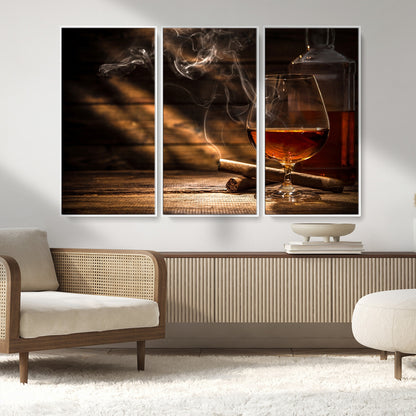 92305-MGV-CV-36X24-Whiskey & Cigar Wall Art – Moody Whiskey and Cigar Canvas Print, Sophisticated Bar or Home Lounge Decor for Office, Man Cave or