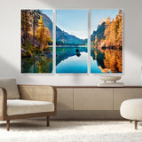 32962-MGV-FC-48X32-3P_White-Mountain Lake Wall Art – Tranquil Autumn Landscape Canvas Print, Nature Reflection Decor for Living Room, Bedroom, Office or Cabin