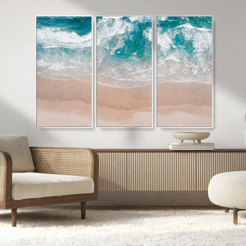 39236-MGV-CV-36X24-Ocean Beach Wall Art – Aerial View of Waves and Sand Canvas Print, Coastal Home Decor for Living Room, Bedroom, Office or Beach