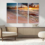 38302-MGV-CV-36X24-Sunset Beach Wall Art – Stunning Ocean Waves and Rock Canvas Print, Warm Coastal Decor for Living Room, Bedroom, Office or Beach
