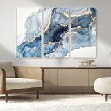 33782-MGV-FC-48X32-3P_White-Abstract Marble Wall Art – Blue & Gold Fluid Painting Canvas Print, Modern Home Decor for Living Room, Bedroom or Office