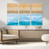 43046-MGV-FC-48X32-3P_White-Aerial Beach Wall Art – Serene Ocean Waves & Sandy Shore Canvas Print, Coastal Home Decor for Living Room, Bedroom or Office
