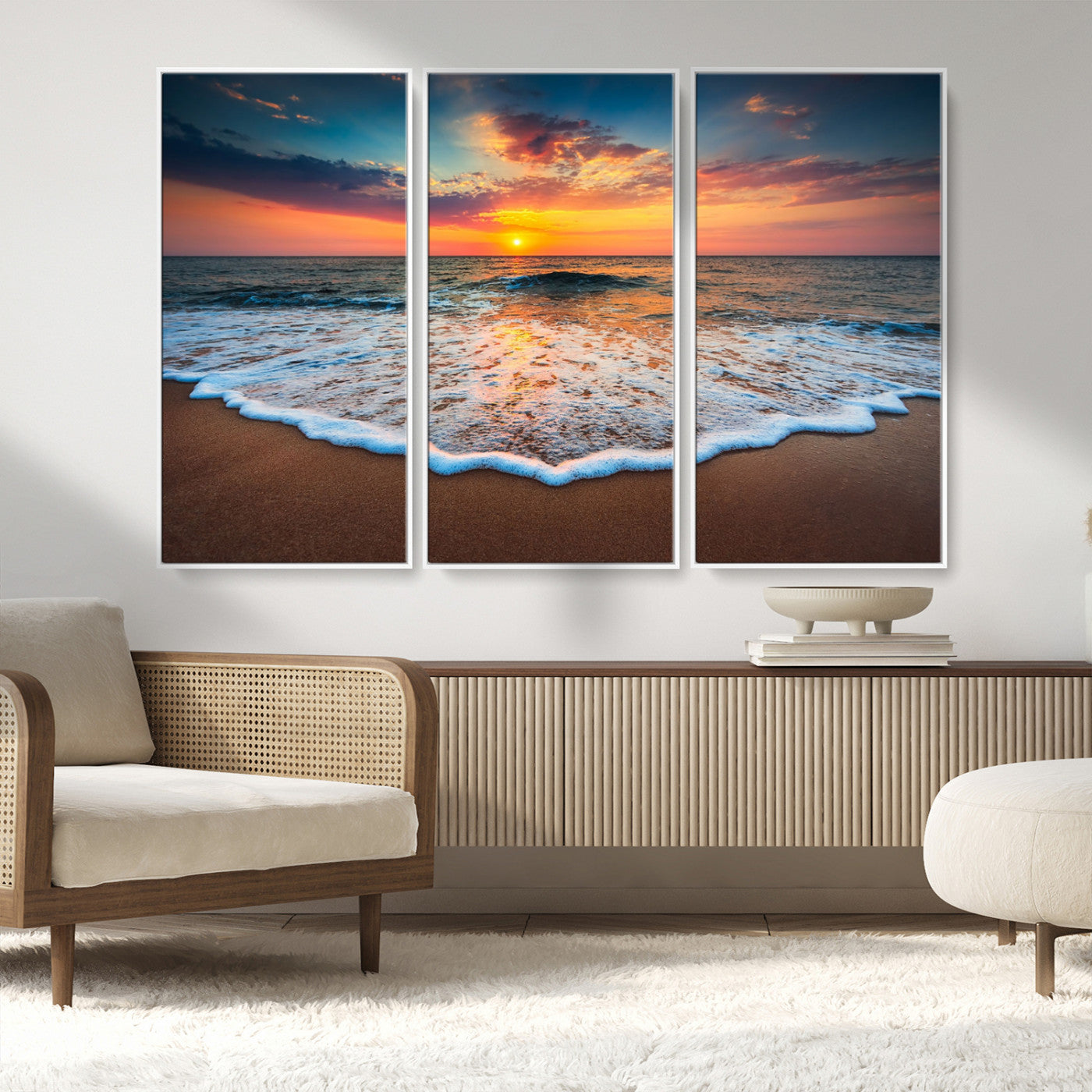 87032-MGV-CV-36X24-Ocean Sunset Wall Art – Stunning Beach Canvas Print with Vibrant Sky, Calm Waves, and Golden Horizon, Perfect Coastal Decor for