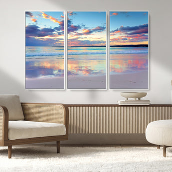 64882-MGV-CV-36X24-Tranquil Sunset Beach Wall Art – Panoramic Ocean Reflection Canvas Print, Calm Coastal Decor for Bedroom, Living Room or Office