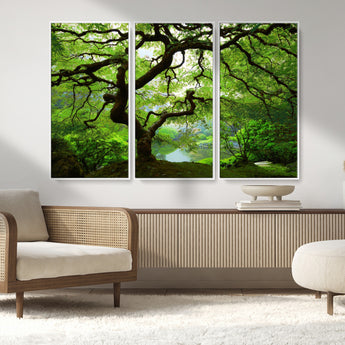 18094-MGV-CV-36X24-Emerald Canopy Wall Art – Panoramic Lush Green Tree Canvas Print, Serene Nature Decor for Office, Living Room or Meditation Space