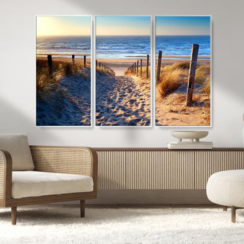 31889-MGV-CV-36X24-Sandy Beach Pathway Wall Art – Coastal Dune Fence and Ocean View Canvas Print, Relaxing Seaside Landscape Decor for Living Room or