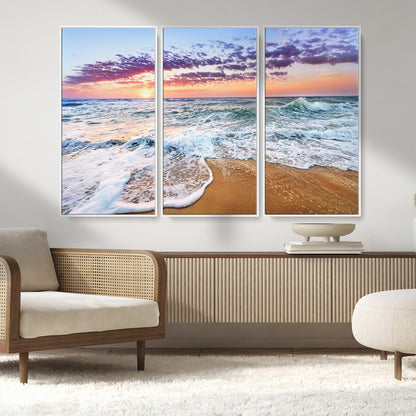 44120-MGV-FC-48X32-3P_White-Ocean Sunset Wall Art – Beach Landscape Canvas Print, Serene Coastal Decor for Living Room, Office or Bedroom