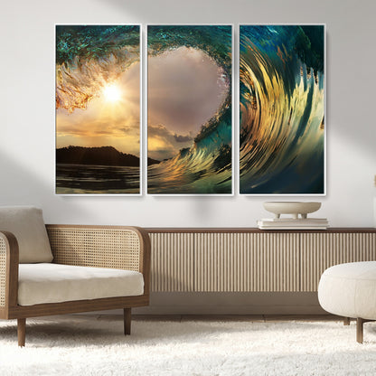 38256-MGV-CV-36X24-Ocean Wave Wall Art – Stunning Sunrise Through Curling Wave Canvas Print, Coastal Surf Photography Seascape Decor for Living Room,