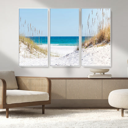 58498-MGV-CV-36X24-White Sandy Beach Wall Art – Panoramic Coastal Canvas Print, Ocean View Decor for Living Room, Bedroom, Office, Relaxing Seaside