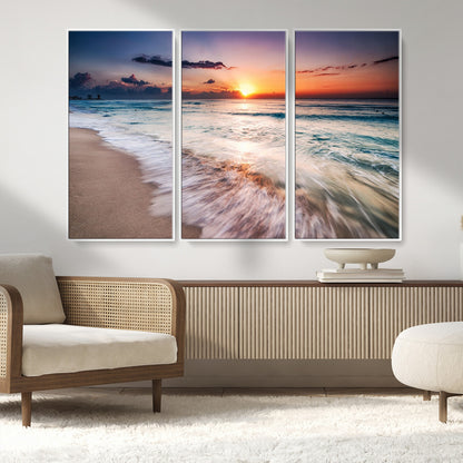 99906-MGV-CV-36X24-Morning Tide Canvas Print – Soft Sunrise Ocean Waves Wall Art, Coastal Serenity Decor for Home & Office